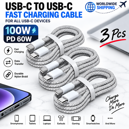 USB-C Fast Charging Cables 100W — 3 Pack